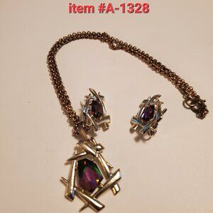 1 Necklace with matching Earrings ( clip on ), item # A- 1328, wt. 32 grams.